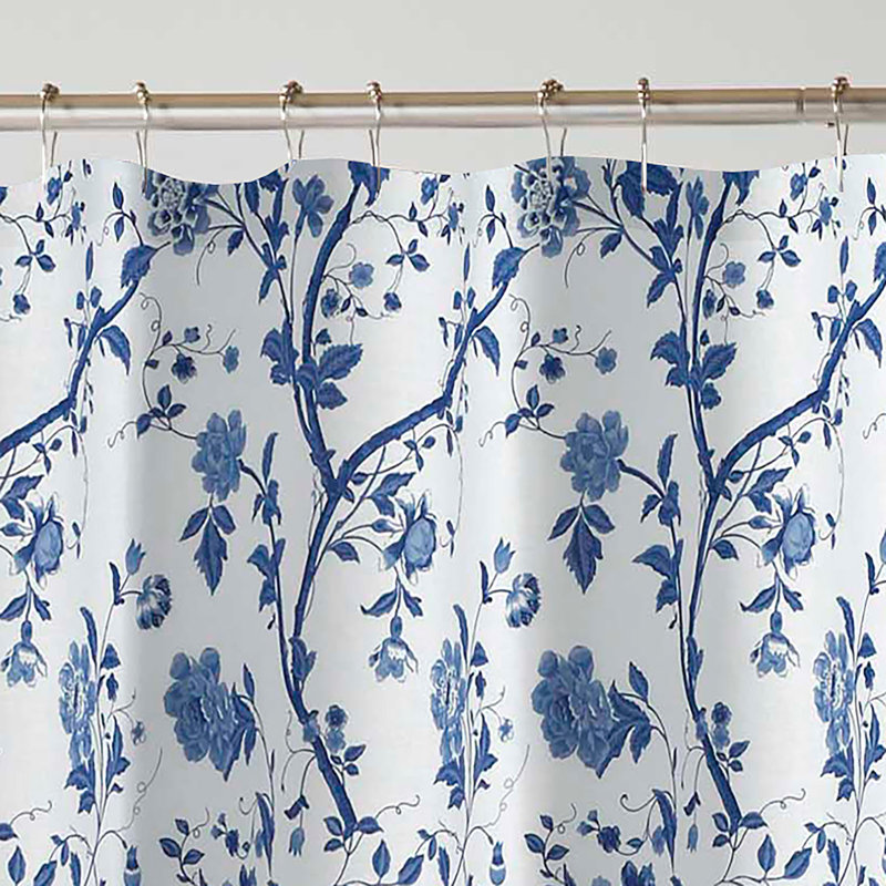 Laura Ashley Charlotte Blue/White Floral 100 Cotton Shower Curtain